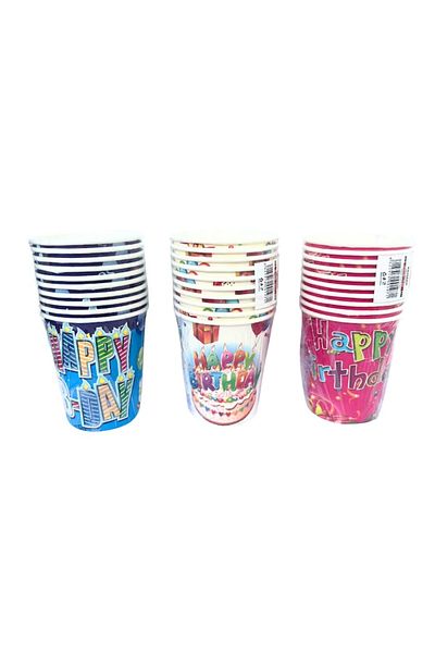LYOBEST Set of 30 Happy Birthday cardboard cups, various designs, 8.5 oz