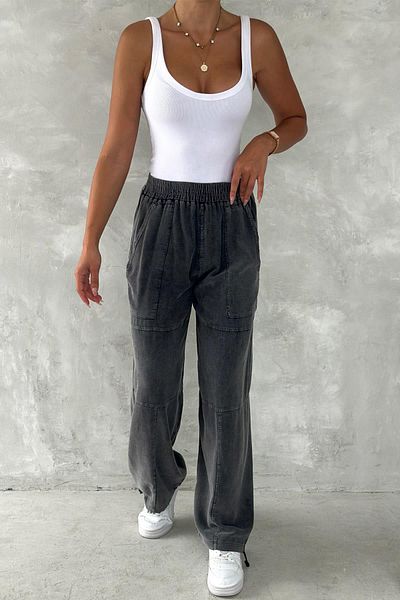 İstangül Butik Urban Ease High Waist Washed Leg Adjustable Jogger Linen Trousers