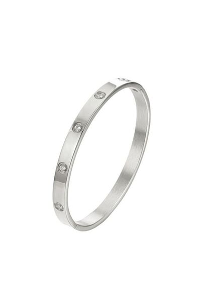 Tessero Brățară Bangle fixă, pietre zirconiu, oțel inoxidabil, placată cu aur 18K, argintiu