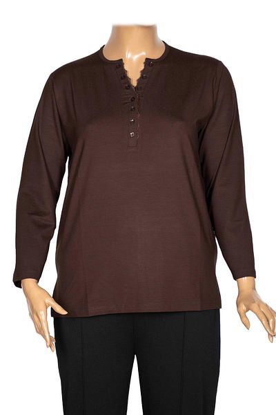Pıtırcık Cimariva Women's Dicle Plus Size V-Neck Ruched Brown Blouse