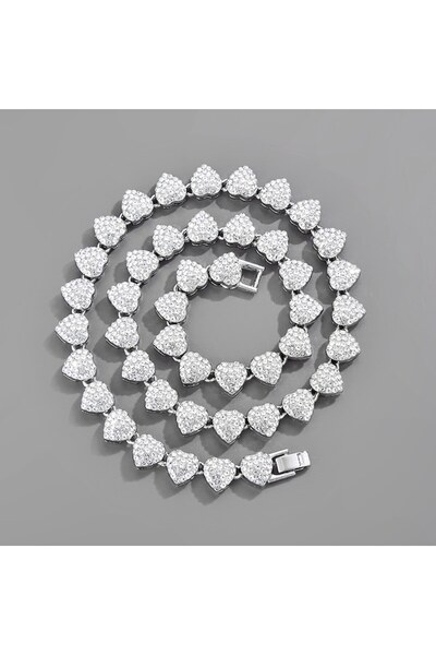 Tessero Colier model tip Tennis în formă de inimioare, pietre zirconiu, placat cu aur alb 18K, închidere