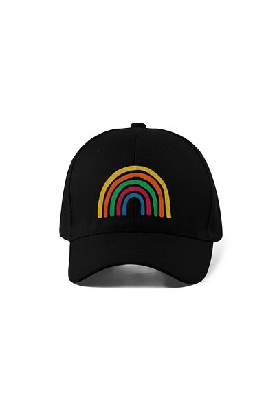 QUATEX Καπέλο με κέντημα Rainbow – Μαύρο 100% βαμβακερό μοντέλο Unisex Gabardine