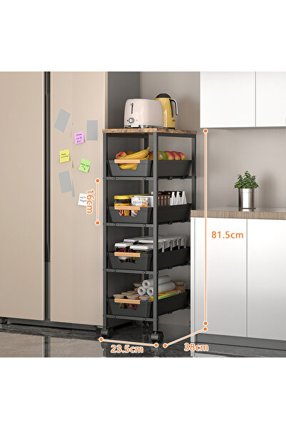 Deliny Suport slim portabil cu 5 nivele, 4 rafturi retractabile si 1 polita d...