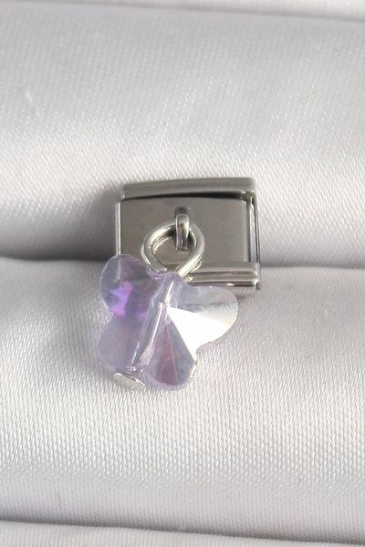 AfraBeauty 316L Steel Silver Color Purple Zircon Stone Nomination Charm