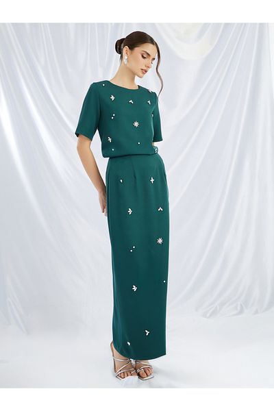 Styli Embellished Short Sleeve Top and Skirt Co-Ords