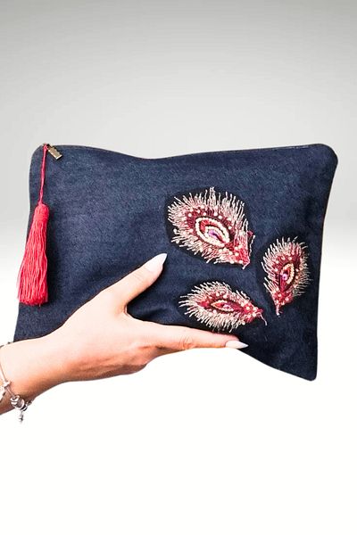 KRIMO Women's Jean Clutch Design Denim Fabric Portfolio Hand Bag
