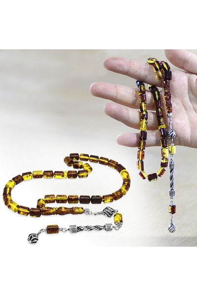 Tesbihane سلسلة معدنية مقاومة للتلطيخ مع شرابة مقطوعة باللون الأصفر - مسبحة من خشب اليوسفي الأسود فيروني بيروت