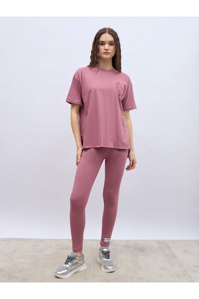 Styli Embossed Detail Round Neck T-Shirt and Leggings Co-Ords