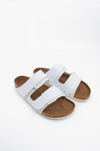 Shupe Men's White Velcro Double Banded Suade Nubuck Leather Sports Slippers