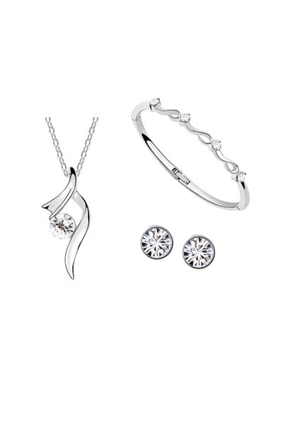 Tessero Set jewelry for women, necklace with pendant, earrings, and bracelet with zircon stones, plated with