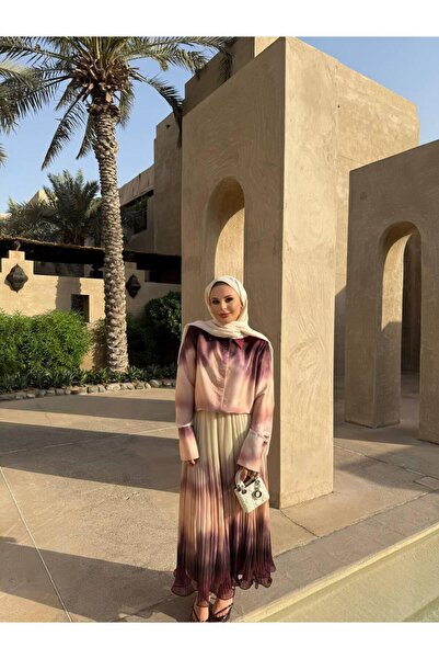 Rabia Ateş Golden Tested Skirt Suit with Plum