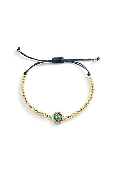 Tessero Luxury Bracelet with 18K Gold Plated Beads, Evil Eye Charm, Adjustable Size, Unisex, Gold