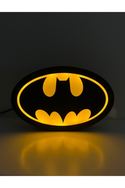 ESL Decor Batman Görünümlü - Batman Logolu - Süper Kahraman Tarzı Gece Lambası –sarı Led Işıklı Lamba