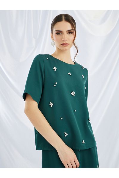 Styli Embellished Short Sleeve Top and Skirt Co-Ords