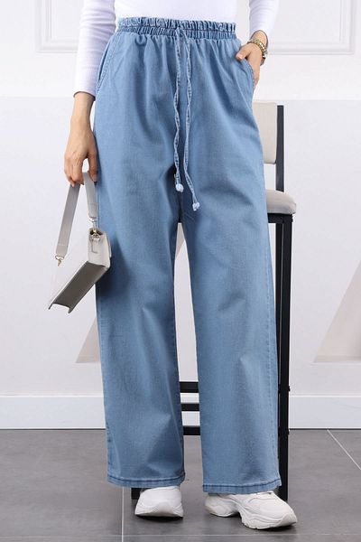 İmajButik Ανοιχτό μπλε ελαστικό στη μέση Loose τζιν Palazzo