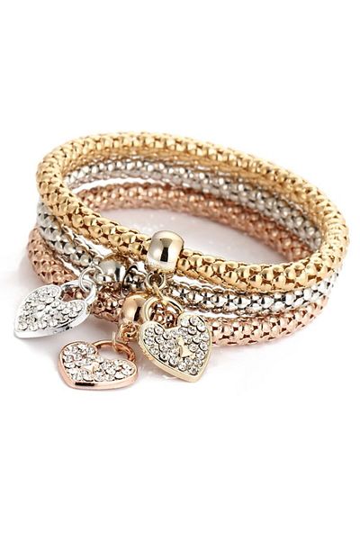 xUPING Set de 3 brățări cu pandantive în formă de inimă, placate cu aur de 14K