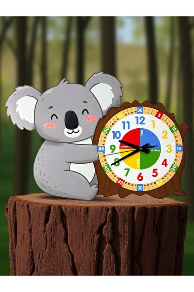 karbonsoft Montessori Eğitici Koala Temalı Çocuk Duvar Saati | Renkli Ahşap S...