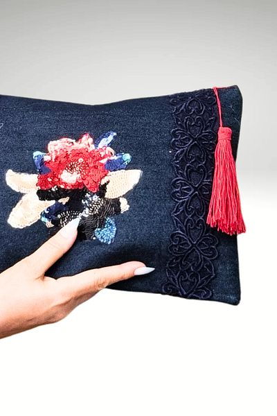 KRIMO Women's Jean Clutch Design Denim Fabric Portfolio Hand Bag