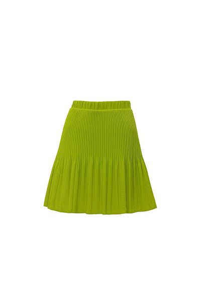 Sezgi Tekin Pleated Pistachio Green Linen Shorts Skirt with Elastic Waist