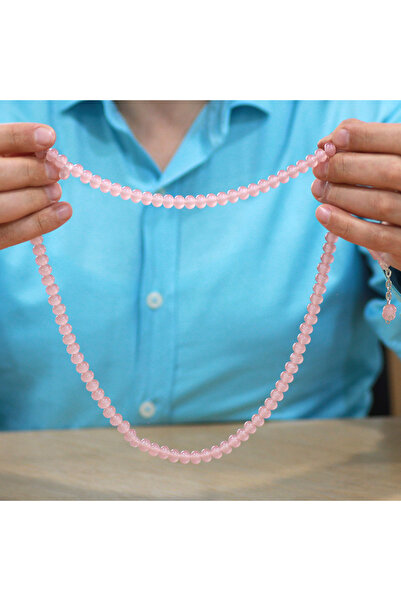 Tesbihane Non-Tarnish Metal Tassel Wheel Cut Pink Color 99 Grain Cat's Eye Prayer Rosary