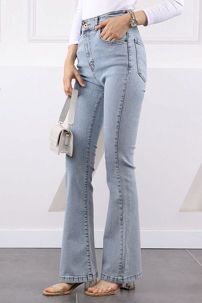 İmajButik Pantaloni de blugi albastru deschis cu talie înaltă