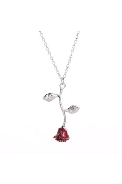 Tessero Women's Necklace with Rose Pendant, Silver Plated, 45 cm