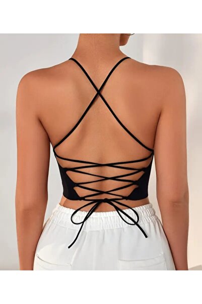 Lacis Decolteu cu croșetat în cruce cu tăiere triunghiulară neagră