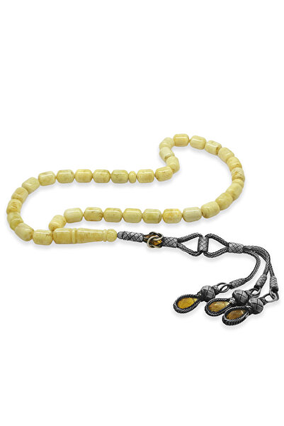 Tesbihane Premium Boxed 1000 Sterling Long Kazaz Tassel Capsule Cut King Seccer Yellow White Drop Amber Prayer Beads