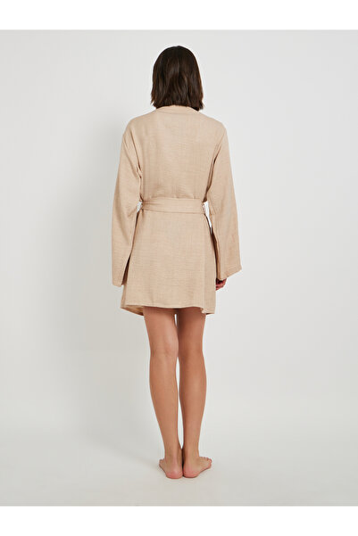 Styli Wave Lace Detail Long Sleeve Robe with Tie Belt