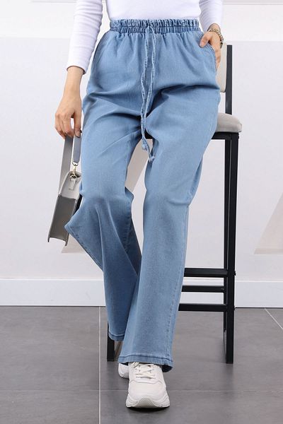 İmajButik Ανοιχτό μπλε ελαστικό στη μέση Loose τζιν Palazzo