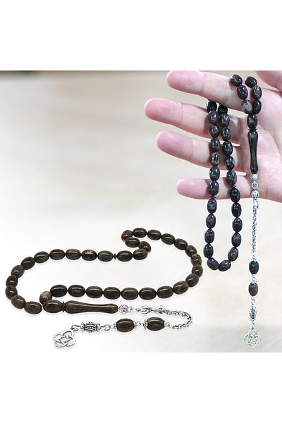 Tesbihane سلسلة معدنية متدلية من نوع Albanian Chain من نوع Fallow Imame Beyzi Cut Gray - Black Katalin Tesbih