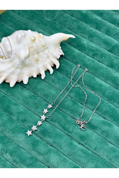ilvesa shop Starry Model Blackened Steel Zircon Stone Y Necklace