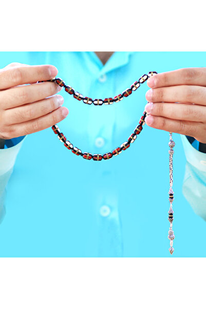 Tesbihane 925 стерлингово сребро, кралска пискюл, червено и бяло емайлирано месинг, навити капсули, нарязани молитвени броеници Кука