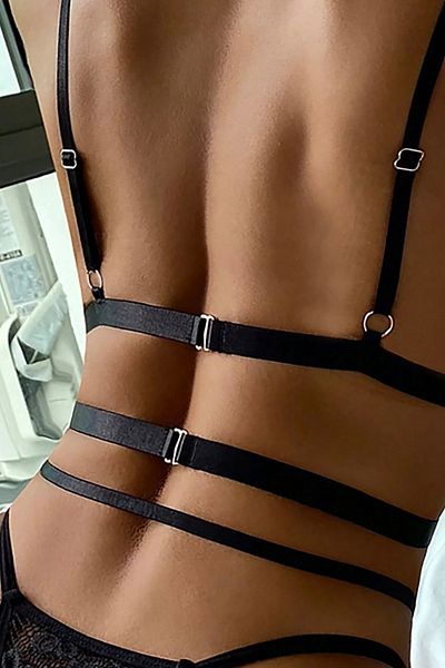 OEM Set lenjerie sexy din dantela neagra cu Bralette si Thongs, S