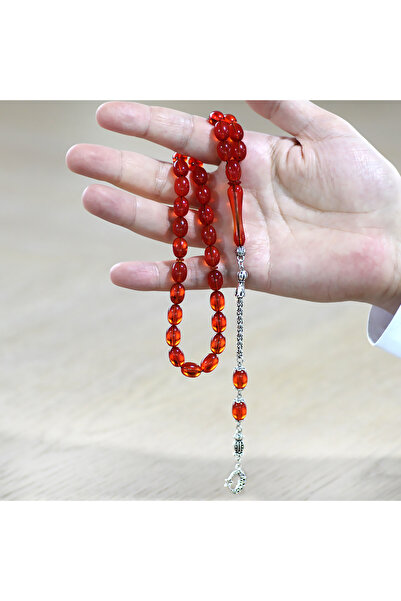 Tesbihane Tarnish-Free Metal Albanian Chain Tassel Pheasant Imame Beyzi Cut Red Katalin Prayer Beads