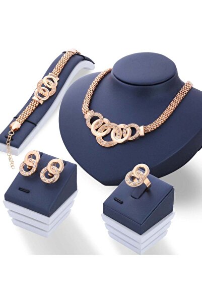 huitich طقم مجوهرات من أربع قطع، قلادة، سوار، أقراط وخاتم ذهبي