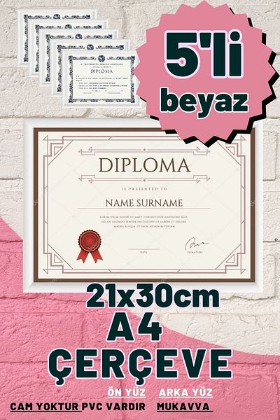 CreaWitch 5Pcs A4 Frame Diploma Document Certificate Photo Picture Frame Pvc 5-Piece Platinum