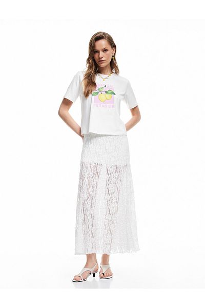 Koton Premium Half-Lined Transparent Midi Lace Skirt