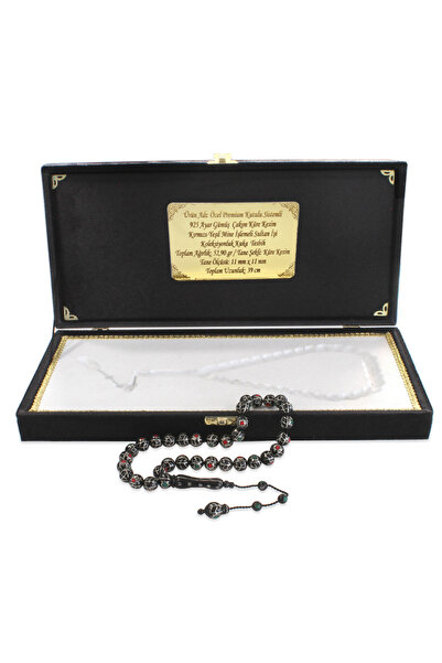 Tesbihane Premium Kutulu Sistemli 925 Ayar Gümüş Çakım Kırmızı Yeşil Mine Sul...