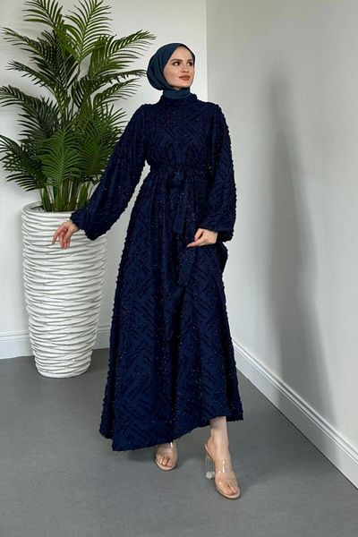 MERVEN AKYÜZ Βραδινό φόρεμα Harwor Glitter με μανίκια μπαλόνι Navy Blue