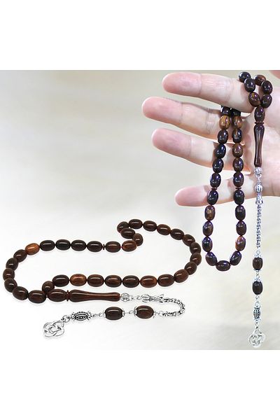 Tesbihane سلسلة معدنية متدلية منقوشة باللون البني - مسبحة كاتالين سوداء