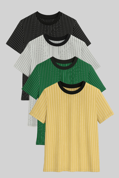 FATELLA Чоловіча смугаста футболка з коротким рукавом і велосипедним коміром,...