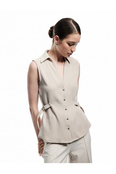 Koton New Season Crepe Fabric Belt Detailed Sleeveless Shirt