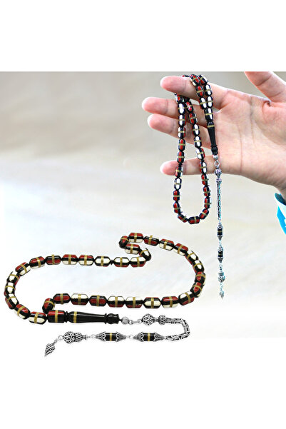 Tesbihane 925 стерлингово сребро, кралска пискюл, червено и бяло емайлирано месинг, навити капсули, нарязани молитвени броеници Кука