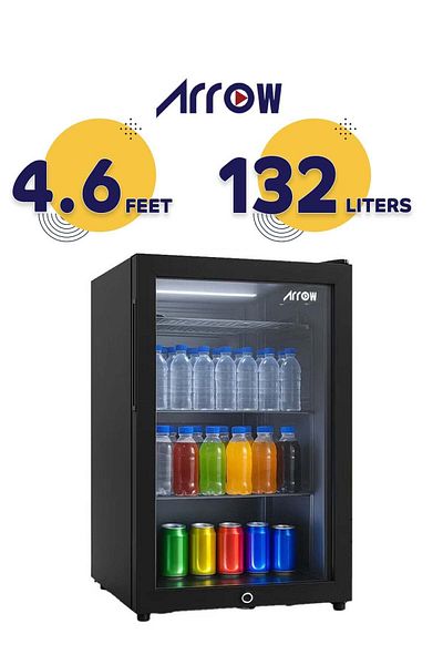 ARROW Single Door Glass Display Refrigerator - 4.6 CFT - No Frost - Black
