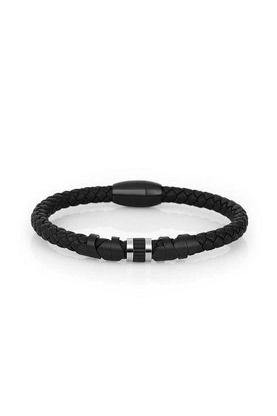 Santa Barbara Polo & Racquet Club Santa Barbara Polo Racquet Club Sbj.6.10005-2 Sporty Design Leather Black Men's Bracelet