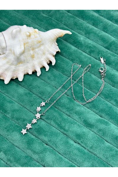 ilvesa shop Starry Model Blackened Steel Zircon Stone Y Necklace