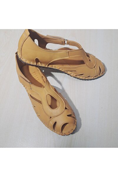 KAPAR جلد طبيعي 100% من الداخل والخارج، صندل فيلكرو أصفر اللون