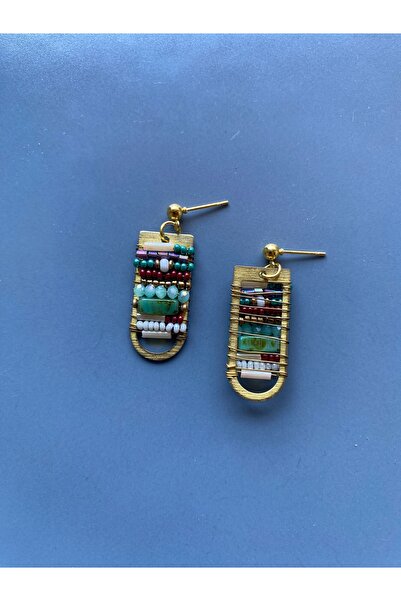 dela otantik Renkli Boncuklu Otantik Bohem kadın küpe - El yapımı Taşlı Etnik Vintage Bijuteri Takı Jewelry