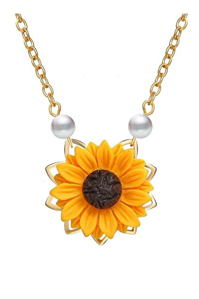 huitich قلادة عباد الشمس مع لمسات من اللؤلؤ الأصفر